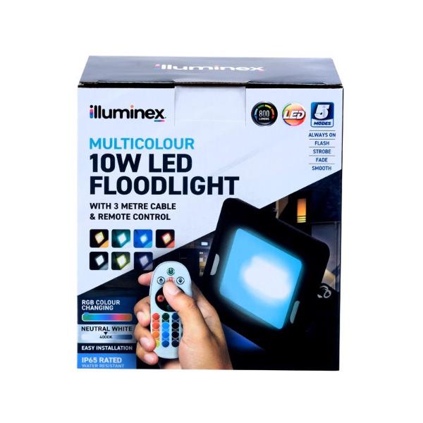 Illuminex 10W Led Colour Changing Floodlight With Remote Control - 11.2cm x 9.2cm x 2.5cm