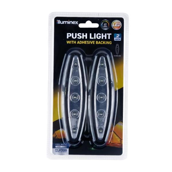 2 Pack Illuminex Battery Operated Push Light With Adhesive Backing 5 Led