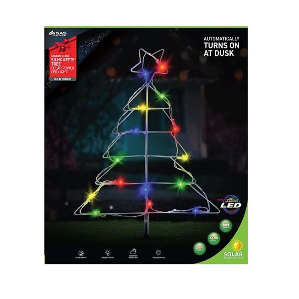 Multicolour Solar Light Led Silhouette Christmas Tree Stakes - 43cm x 51cm x 190cm