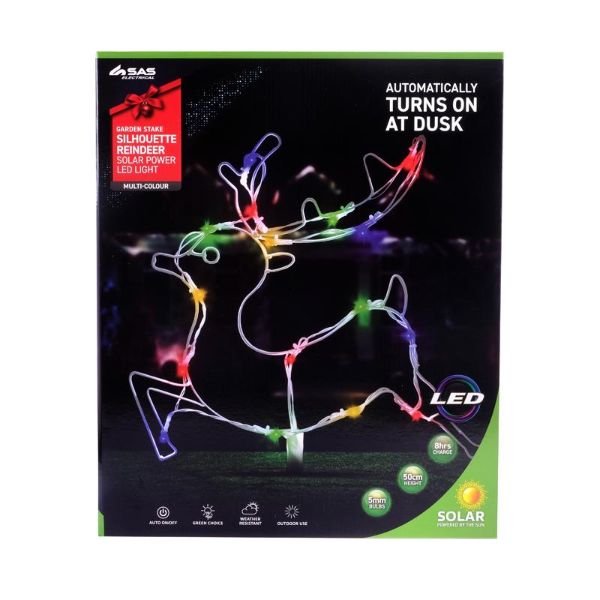 Multicolour Solar Light Led Reindeer Stakes - 47cm x 39cm x 190cm