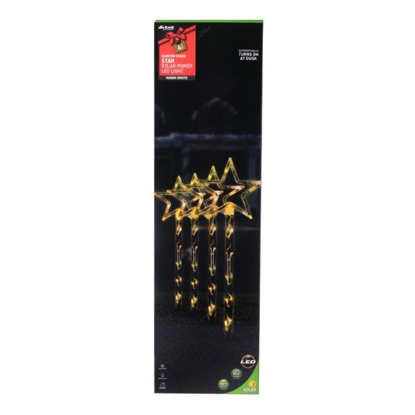 4 Pack Warm White Solar Light Star Stakes - 19cm x 19cm x 60cm