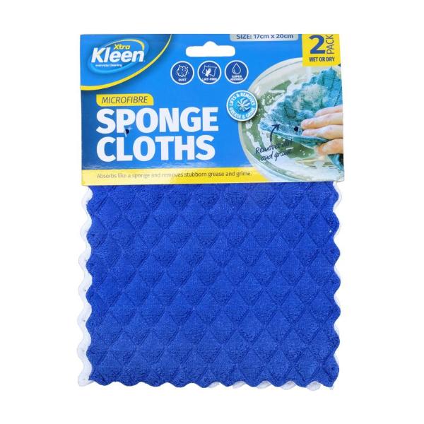 2 Pack Kleen Microfibre Sponge Cloths - 17cm x 20cm
