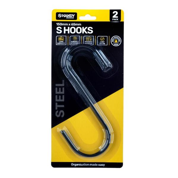 2 Pack Black Steel S Hook - 15cm x 6.5cm