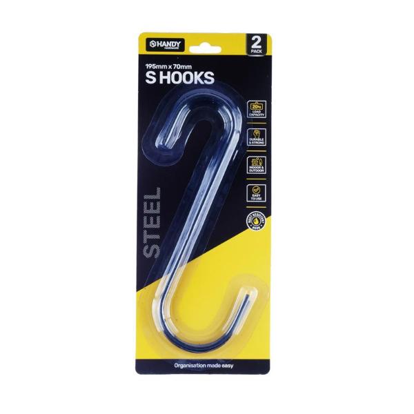2 Pack Steel Black S Hook - 19.5cm x 7cm x 0.4cm