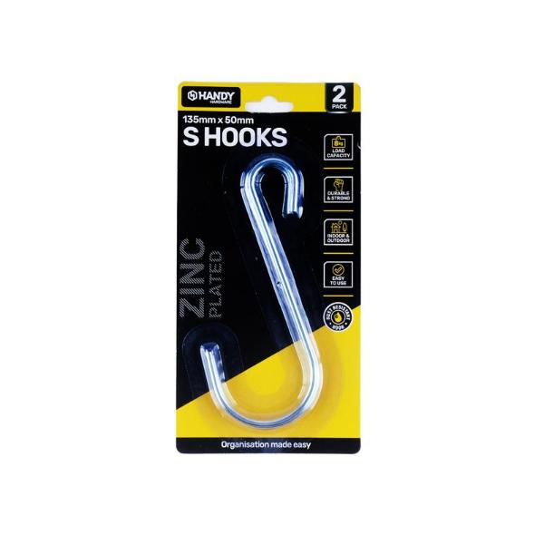 2 Pack Zinc Plated S Hook - 13.5cm x 5cm x 0.35cm