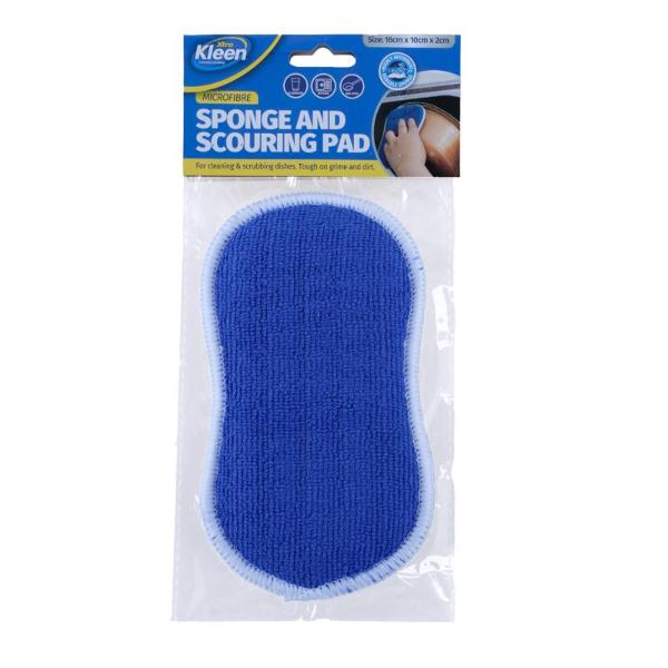 Blue Dual Sided Non Scratch Microfibre Sponge & Scouring Pad - 16cm x 10cm x 2cm