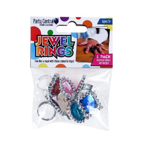 6 Pack Assorted Jewel Rings