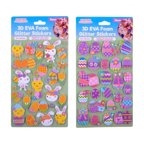 24 Pack 3D Eva Glitter Easter Stickers