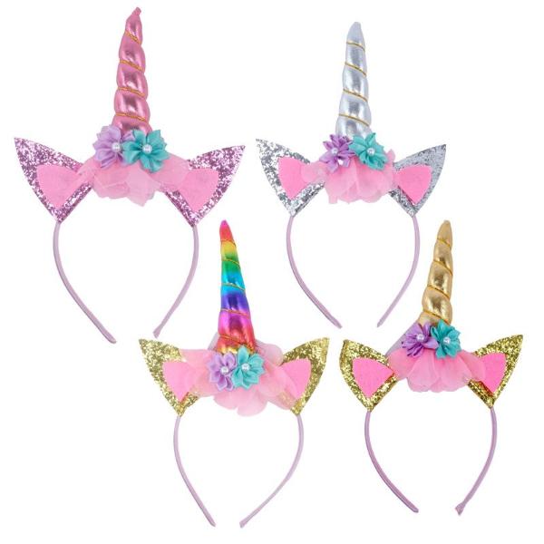 Rainbow Bunny Ear & Unicorn Glitter Headband - 17cm x 26cm