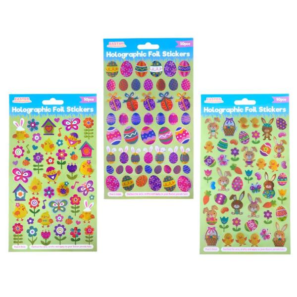 50 Pack Easter Holographic Stickers - 14cm x 25cm