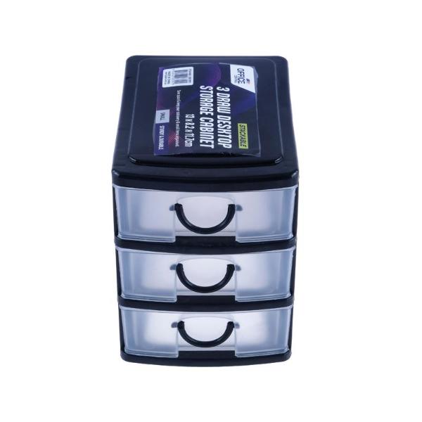 Small Black With Transparent Front 3 Drawer Storage - 13cm x 8.2cm x 11.7cm