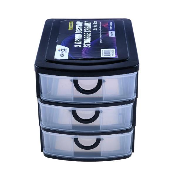 Medium Black With Transparent Front 3 Drawer Storage - 19cm x 14cm x 16cm