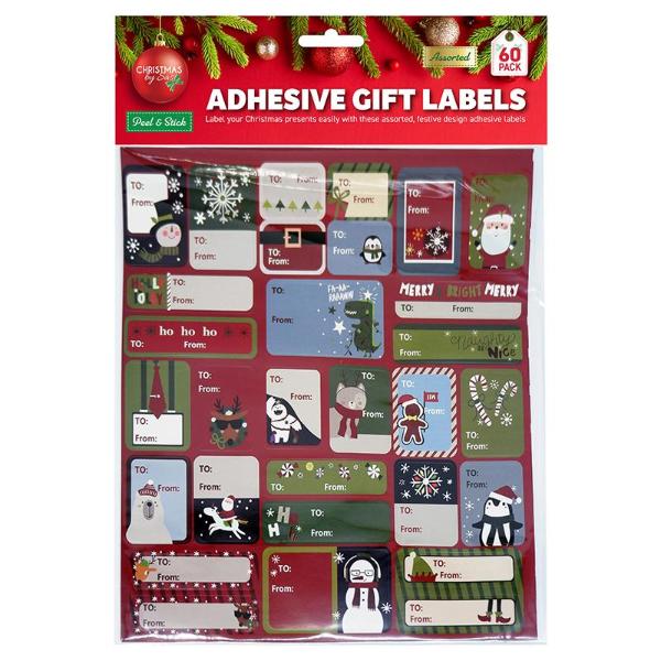 60 Pack Christmas Adhesive Gift Tags - 24cm x 25cm