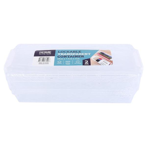2 Pack Transparent Lockable Container - 19cm x 7.5cm x 3cm
