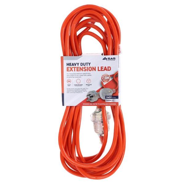 Orange Heavy Duty 10 Amp Extension Lead - 7.5m