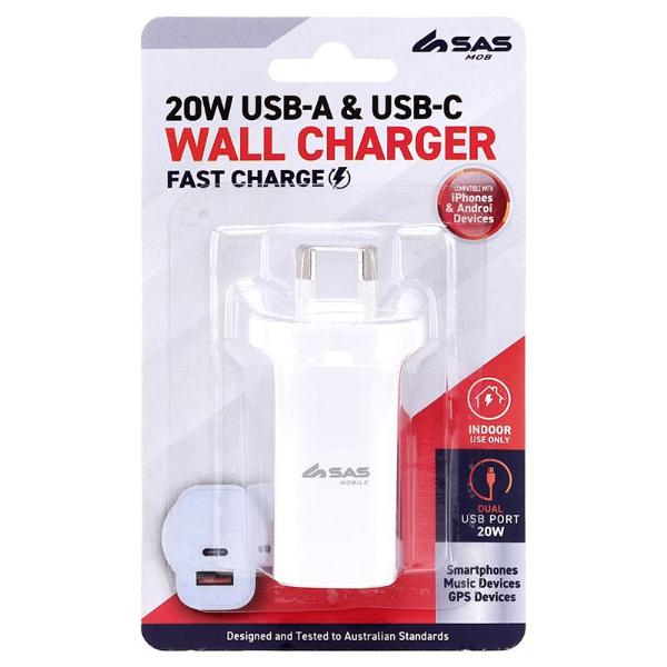 White 20W Usb A & Usb C Wall Charger