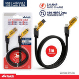 Load image into Gallery viewer, Yellow &amp; Black Charge &amp; Sync Universal 4in1 Cable - 100cm
