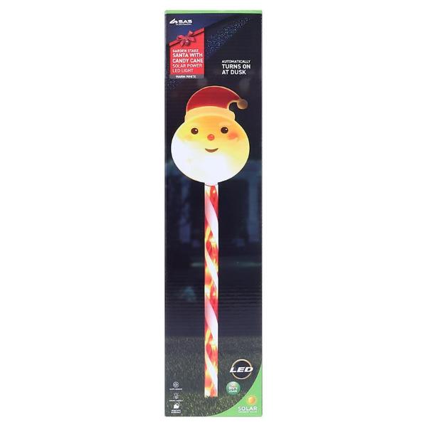 Christmas Santa Head With Candy Strip 5 Led Solar Stake Light - 11cm x 8cm x 47cm
