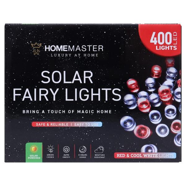 Red & Cool White 2 Function 400 Led Fairy Solar Light - 25.5m