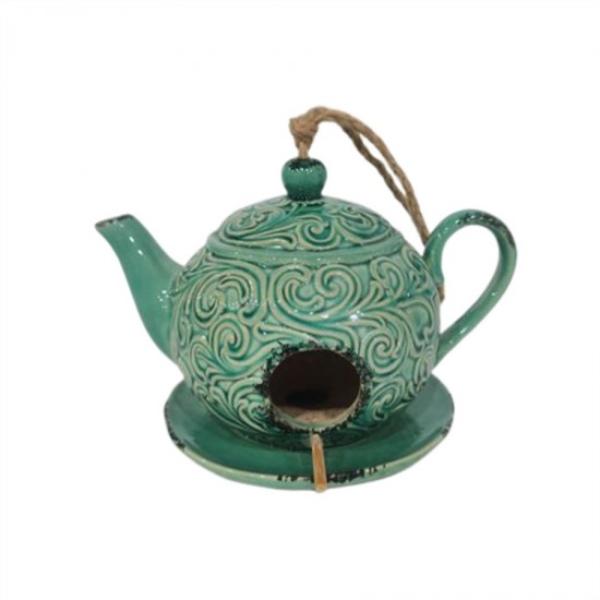 Porcelain Teapot Bird Feeder - 22cm x 17cm x 15.5cm