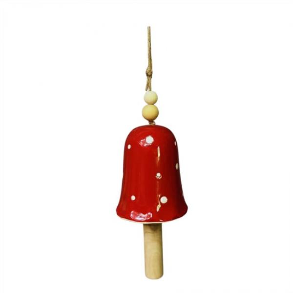 Red Ceramic Mushroom Wind Chime - 9cm x 9cm x 14.5cm