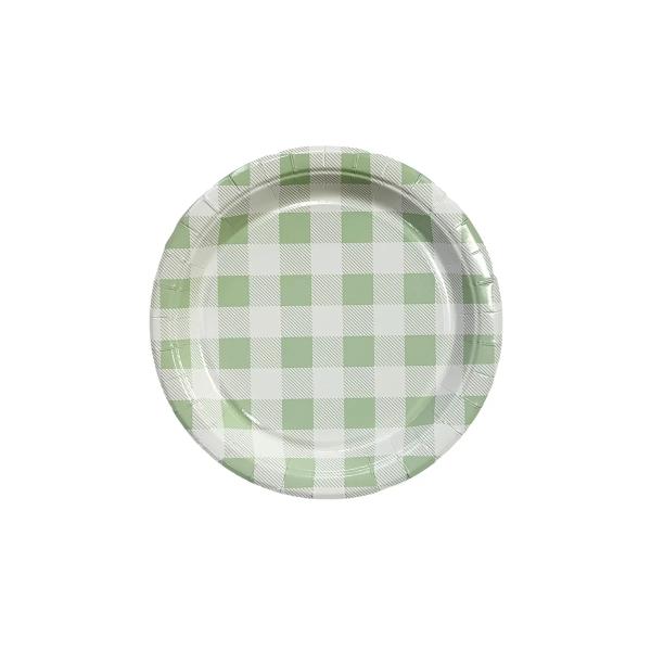 20 Pack Round Green Gingham Paper Plate - 17cm