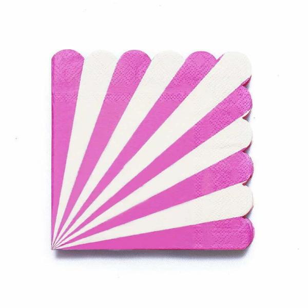 16 Pack Hot Pink Striped Napkins - 33cm x 33cm