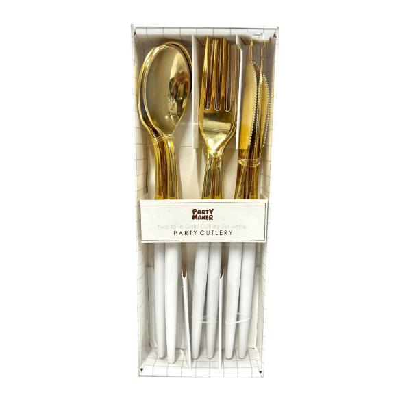 12 Pack Two Tone White & Gold Cutlery Set