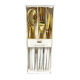 Load image into Gallery viewer, 12 Pack Two Tone White &amp; Gold Cutlery Set

