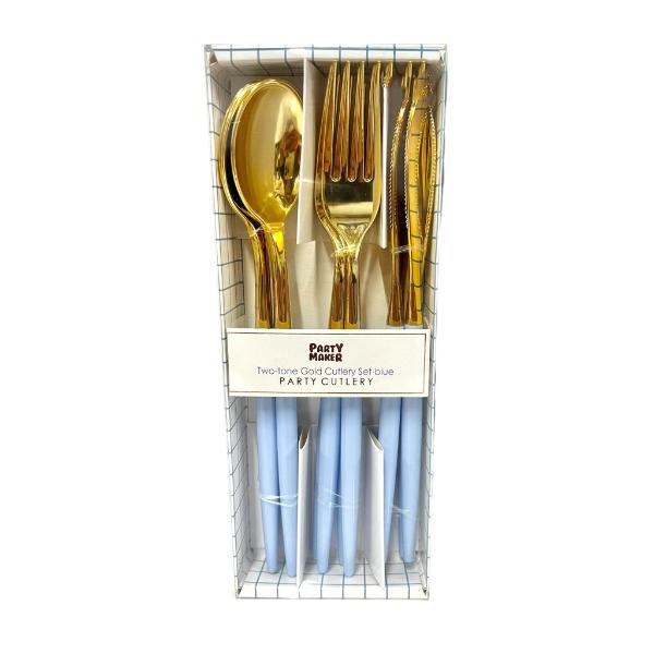 12 Pack Two Tone Blue & Gold Cutlery Set