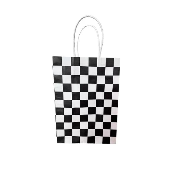 4 Pack Black & White Checkered Paper Bag - 15cm x 8cm x 21cm