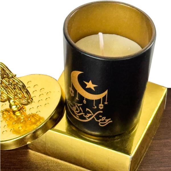 Ramadan Black & Gold Candle With Lid In A Gift Box - 6.5cm x 11.5cm