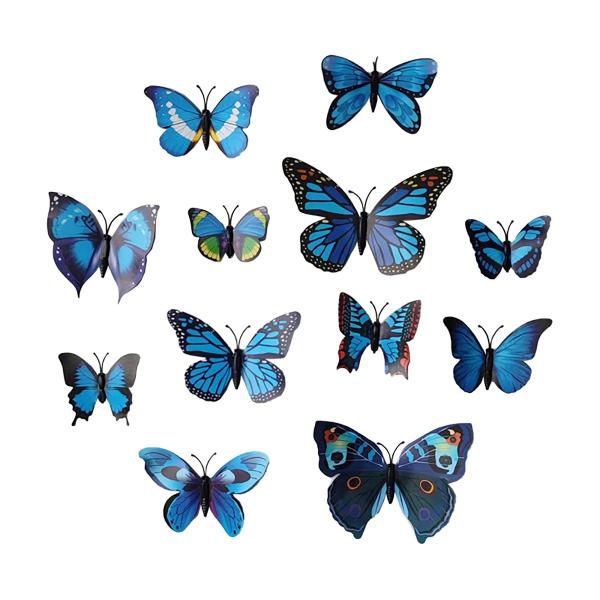 12 Pack 3D Blue Magnet Butterfly Decorations