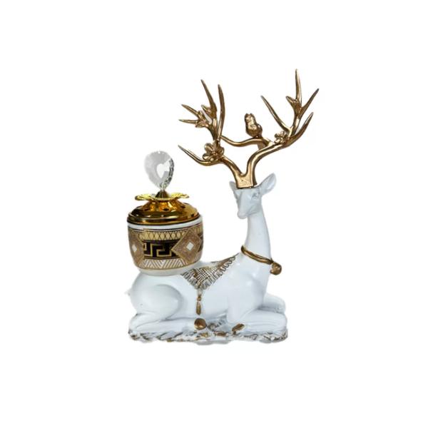 Arabic Metal Ceramic Gold & White Deer Incense Burner - 16cm x 19cm