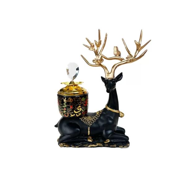 Arabic Metal Ceramic Gold & Black Deer Incense Burner - 16cm x 19cm