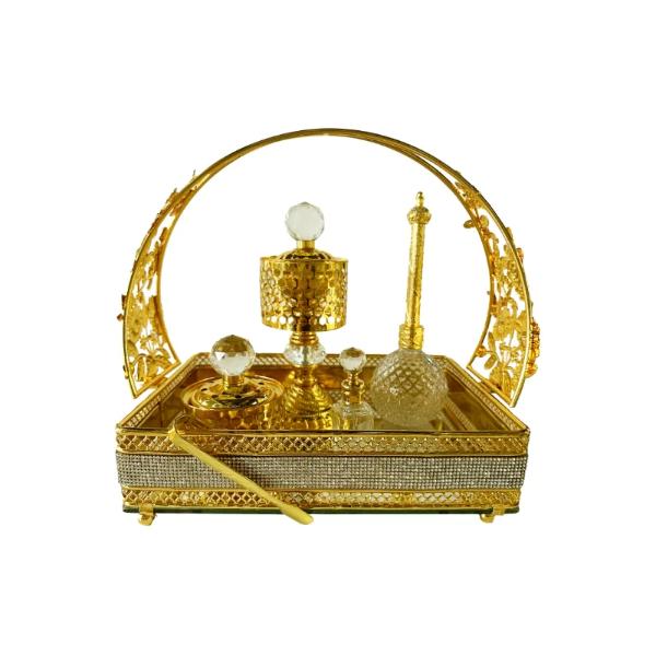 Arabic Metal Ceramic Gold Incense Burner Set - 30cm x 19cm