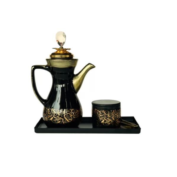 Arabic Metal Ceramic Black Incense Burner Set - 21cm x 16cm