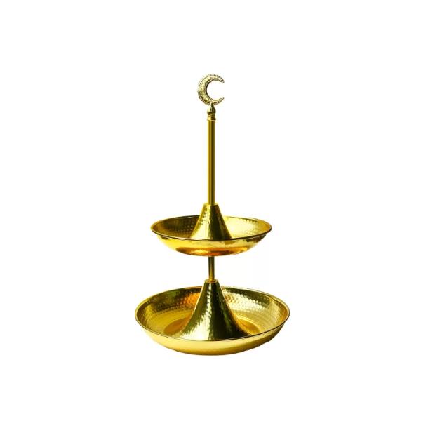 2 Tier Gold Serving tray With Moon Handle - 26cm x 44cm