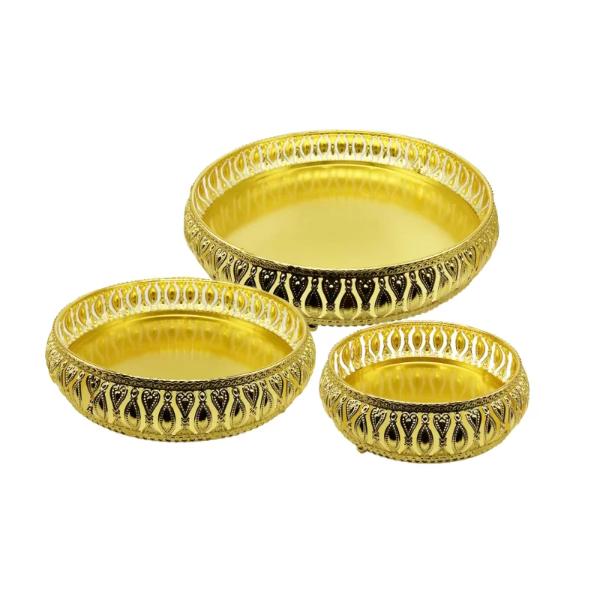 3 Pack Golden Round Serving Tray Set