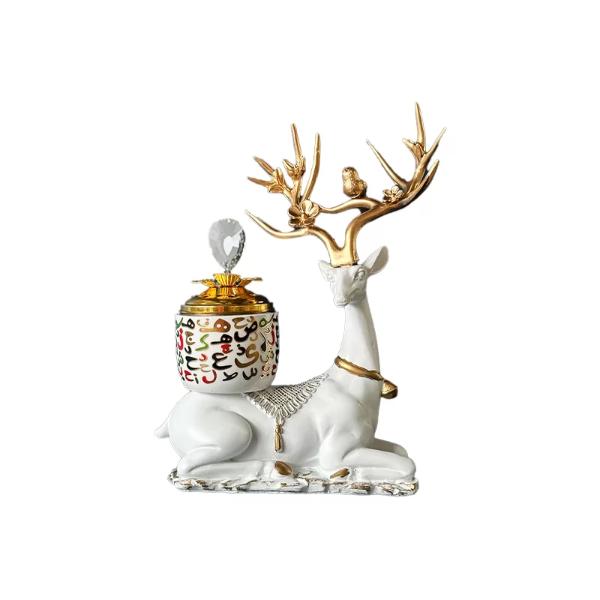 Arabic White Deer Metal Ceramic Incense Burner - 16cm x 19cm