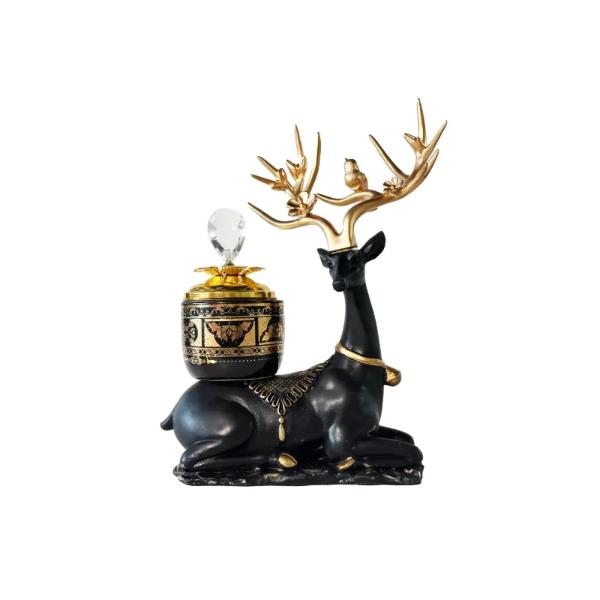 Arabic Black Deer Metal Ceramic Incense Burner - 16cm x 19cm