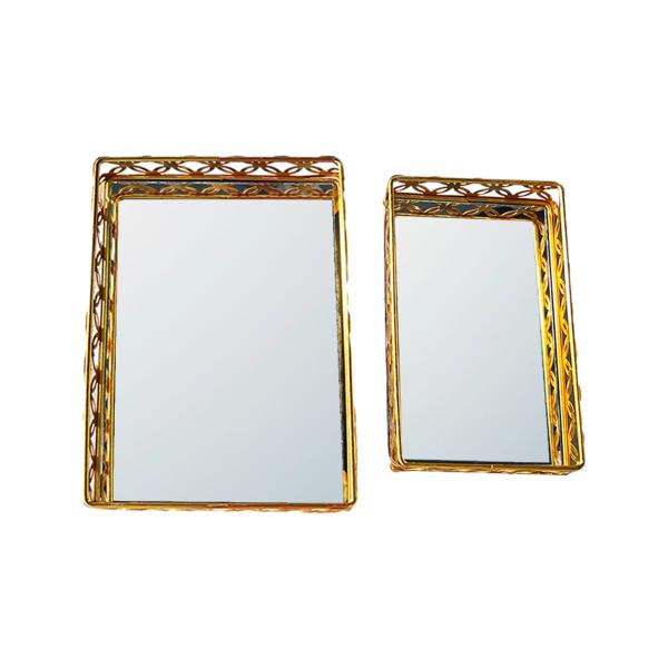 2 Pack Rectangle Golden Mirror Serving Tray
