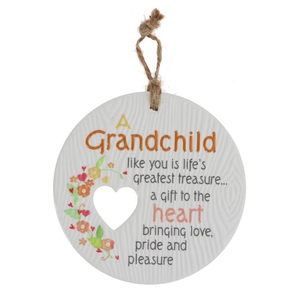 Ceramic Piece Of My Heart Grandchild Hanging Plaque