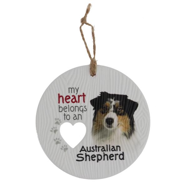 Ceramic Piece Of My Heart Australian Shepherd Hanging Plaque