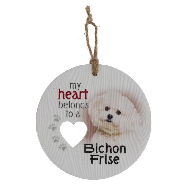 Ceramic Piece Of My Heart Bichon Frise Hanging Plaque