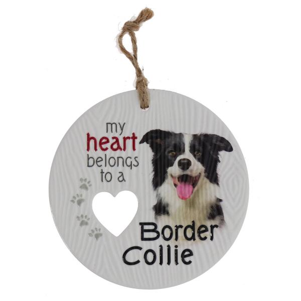 Ceramic Piece Of My Heart Border Collie Hanging Plaque