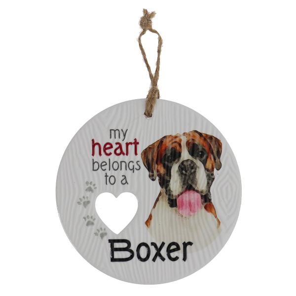 Ceramic Piece Of My Heart Boxer Hanging Plaque
