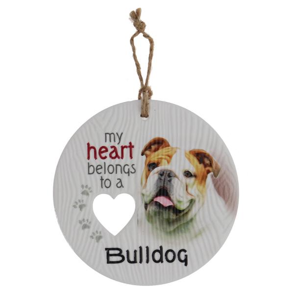 Ceramic Piece Of My Heart Bulldog Hanging Plaque