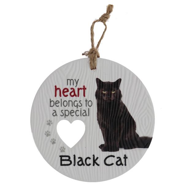 Ceramic Piece Of My Heart Black Cat Hanging Plaque