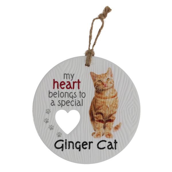 Ceramic Piece Of My Heart Ginger Cat Hanging Plaque